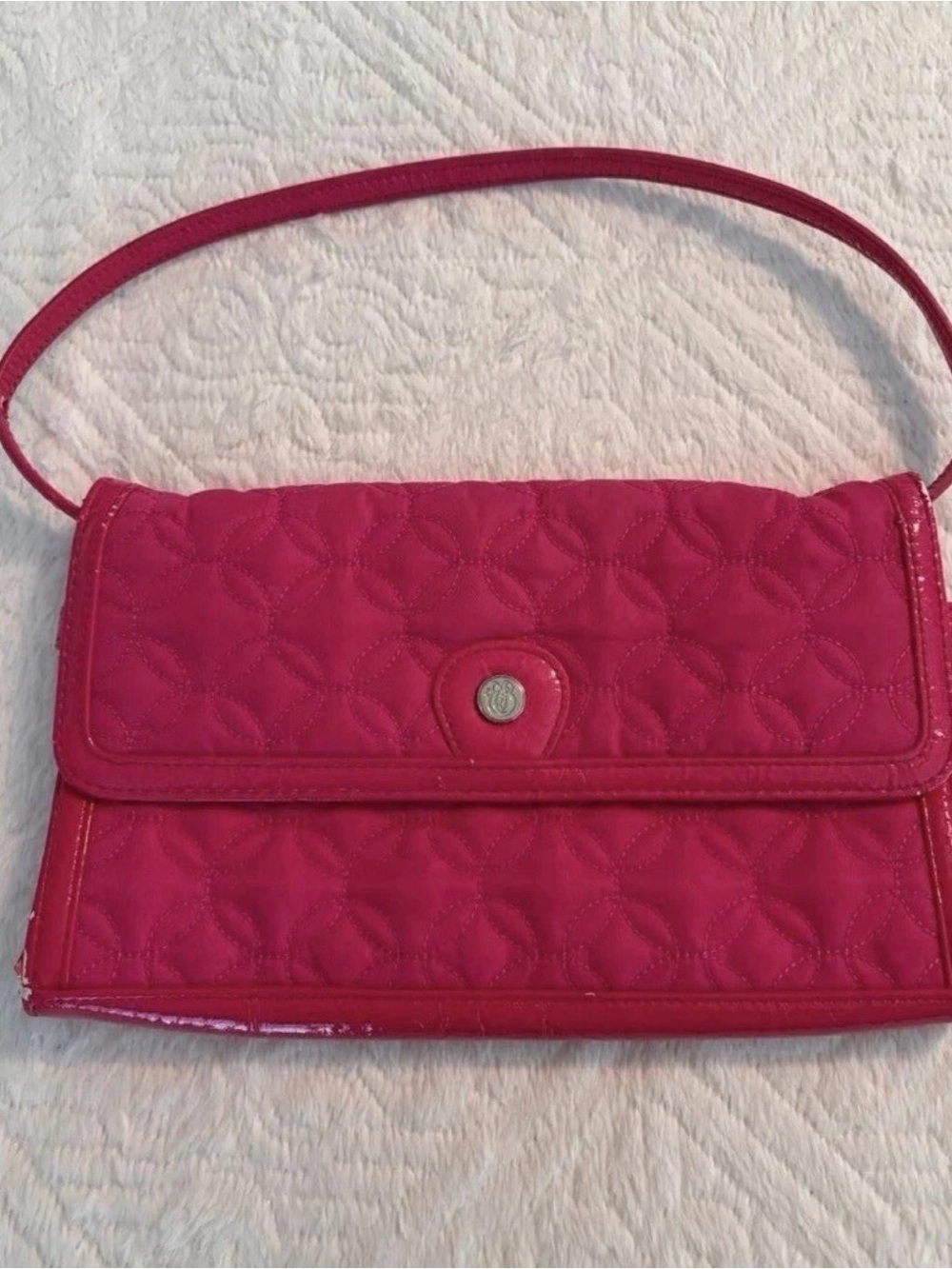 Vera Bradley Womens Hot Pink Quilted Patent Clutch Shoulder Bag Snap Closure